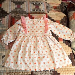 Stitchy Fish Girls' Apple Print Ruffle Dress 2T 100% Woven Cotton